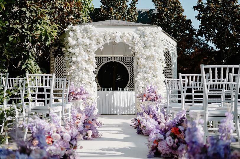 Photo 6.  <b>Wedding Gazebo Floral Decor - White Night Reception</b>
